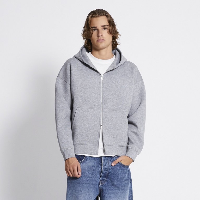 Boxy scuba zip hoodie "Stan" Grey Melange